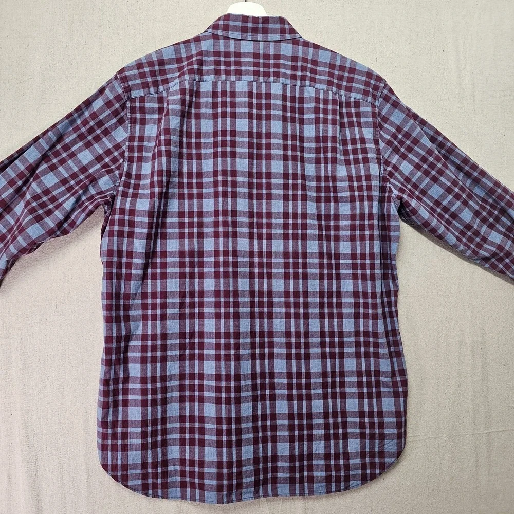Bonobos Mens‎ Large Blue Plaid Slim Fit Grid Check Long Sleeve Button Down Shirt